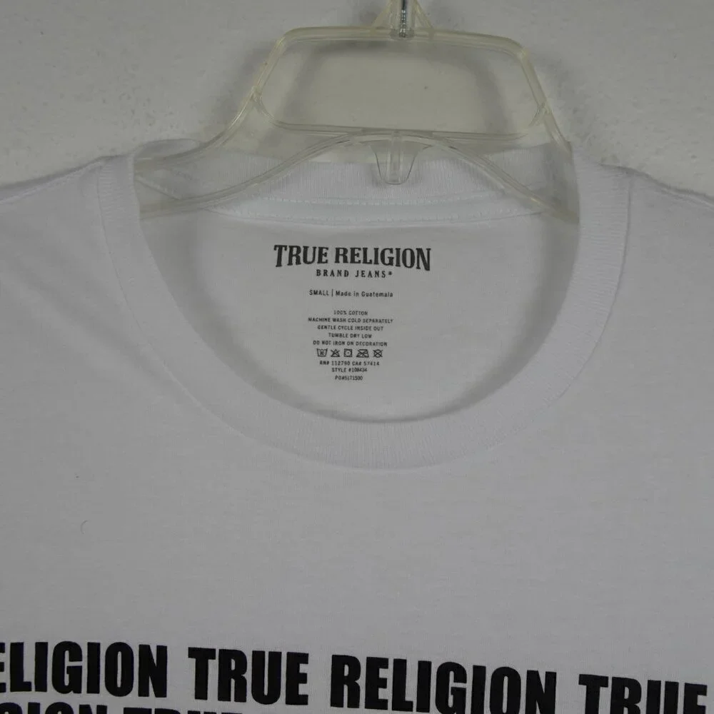 True Religion T-Shirt Men's Size S White Horseshoe Spell Out Logo Cotton